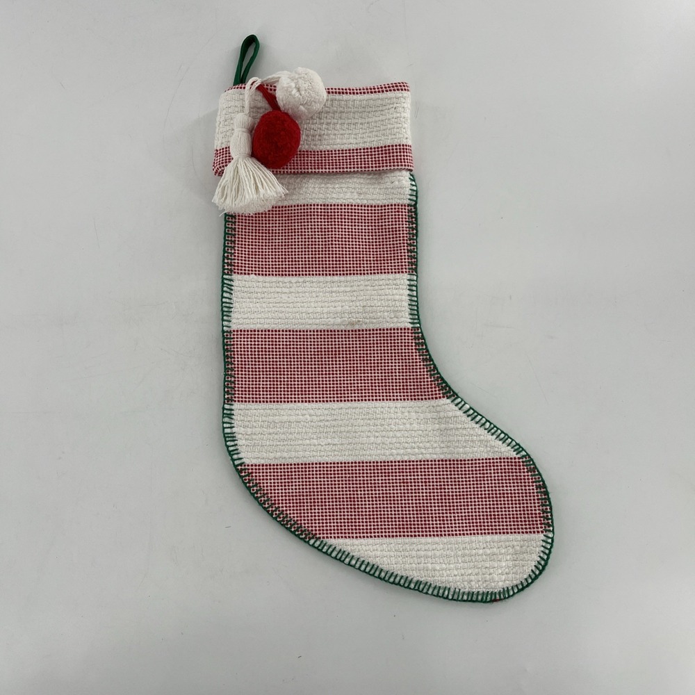 Rare Target Wondershop Christmas Stocking Woven Stitched Striped Poms Tassel 21"